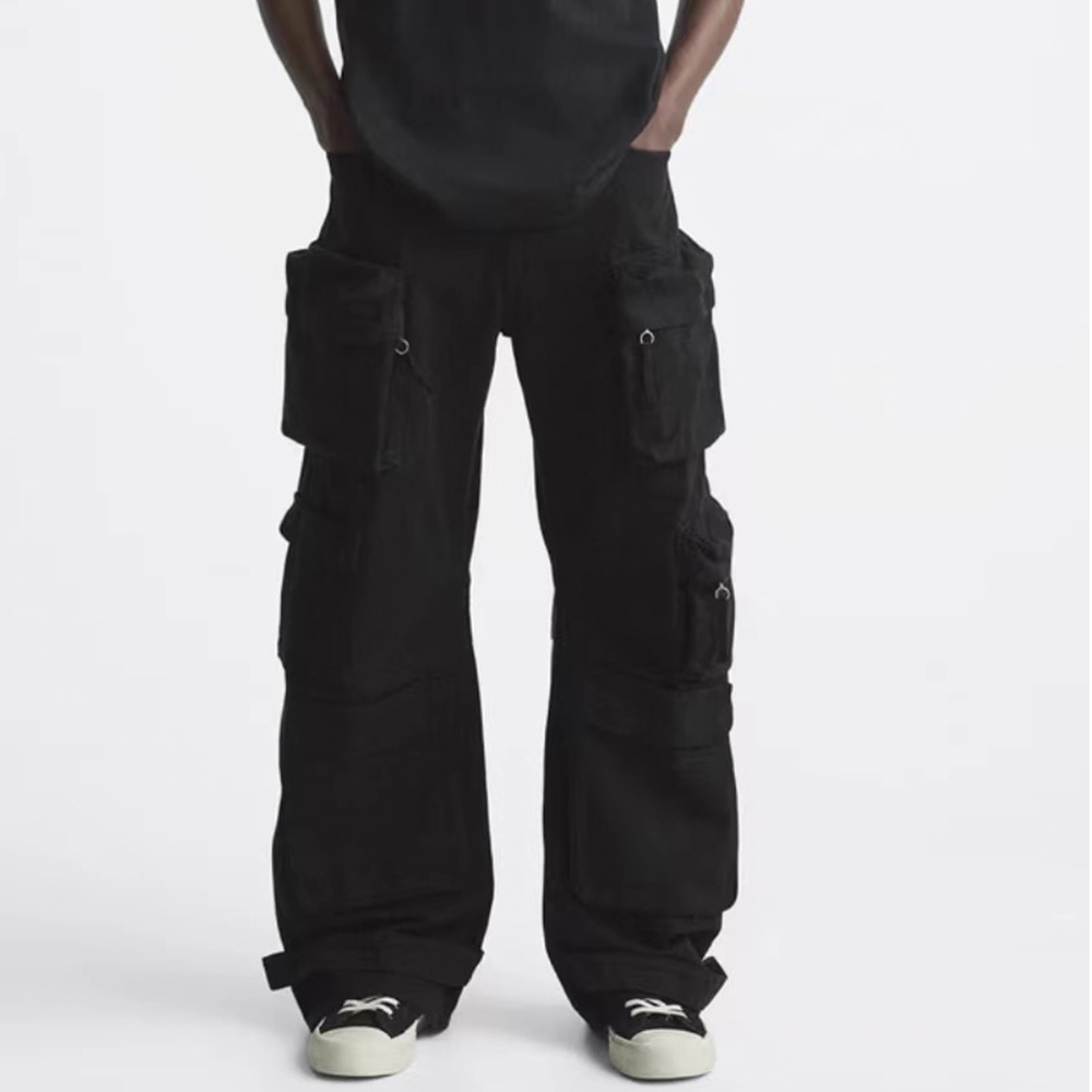 Multi-pockets Straight Baggy Cargo Pants for Men Black Overalls Streetwear Loose Casual Trousers Oversized