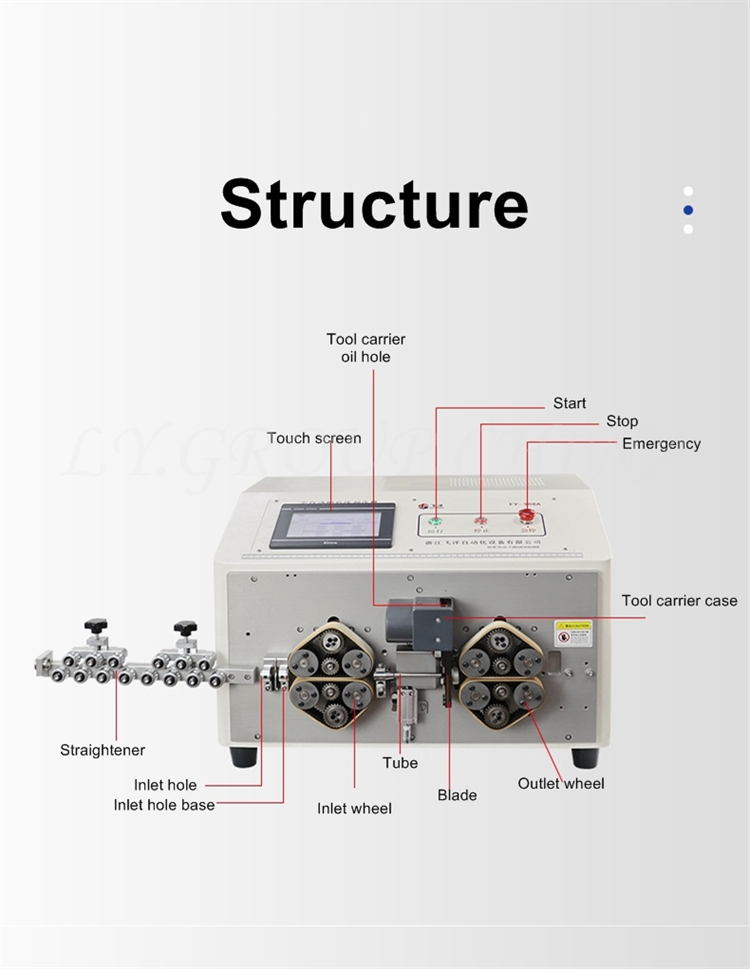 Ly 908A 908B Crawler-Type complet Automatic Multi Wire Cores Fils de gaine Machine de décapage 8 Roues Tête 0,1 à 250 mm Tail 0,1-70 mm Case de cristal Protection en option