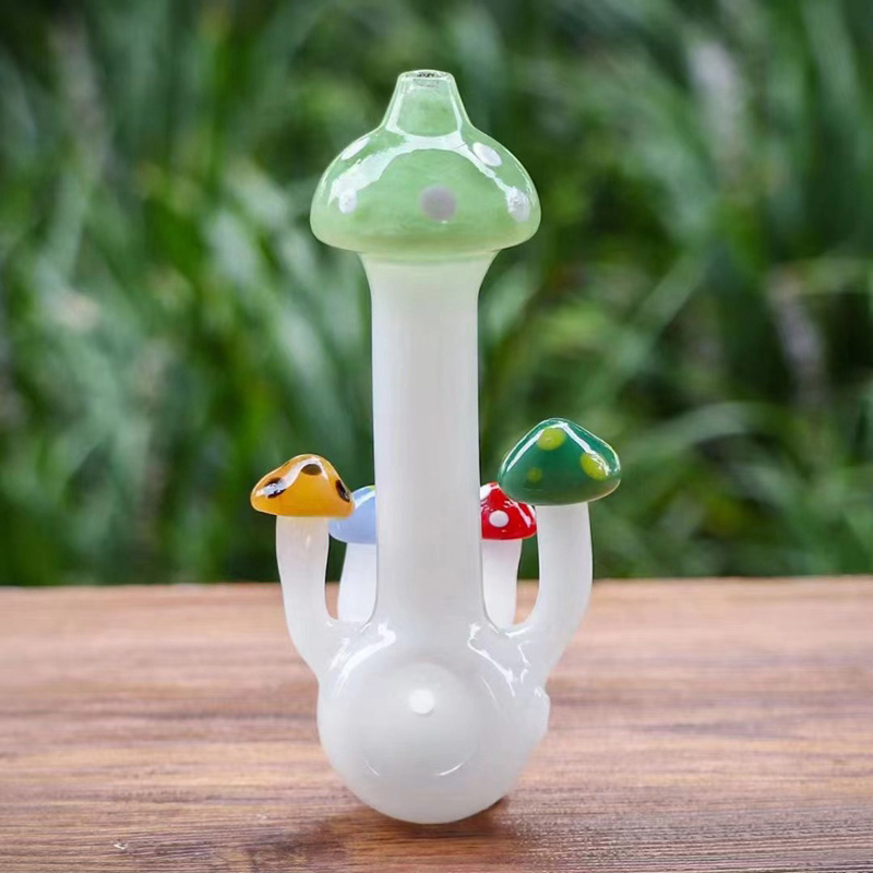 Latest Colorful Mushroom Shape Pyrex Thick Glass Hand Pipes Portable Filter Herb Tobacco Spoon Bowl Smoking Bong Holder Innovative Hand Tube DHL