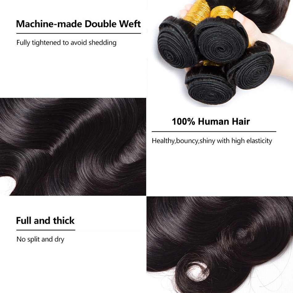 Body Wave Bundles Malaysian Hair Weave 1/3/Human Hair Bundles Natural Black Double Draw Body Wave Remy Hair Extension