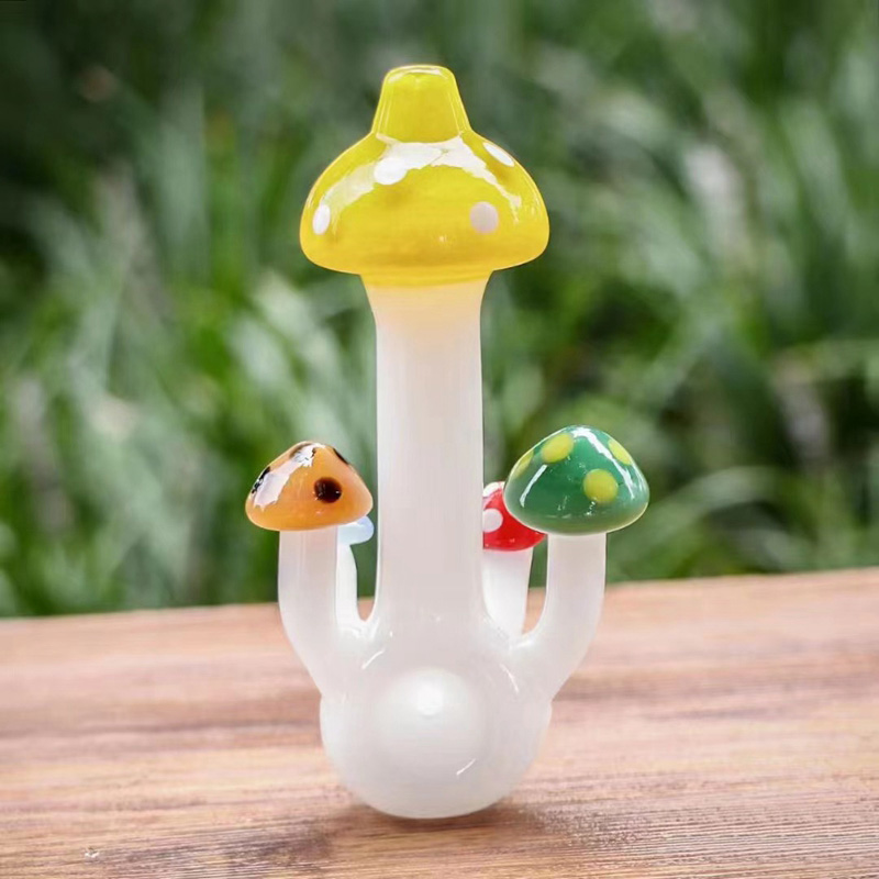 Latest Colorful Mushroom Shape Pyrex Thick Glass Hand Pipes Portable Filter Herb Tobacco Spoon Bowl Smoking Bong Holder Innovative Hand Tube DHL