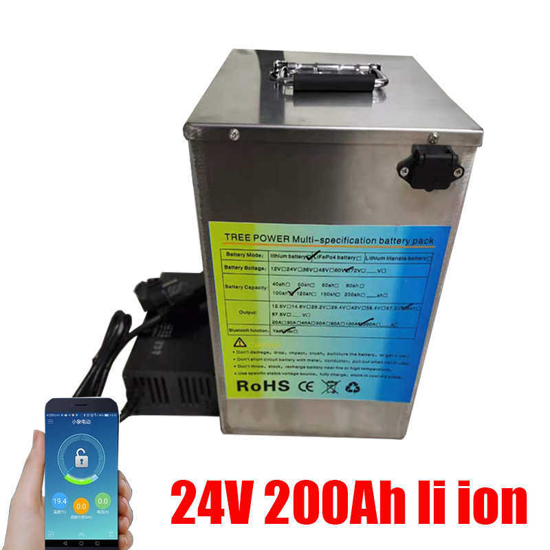 24V 200AH LITIUM Batteri Li-ion High Power 2000W inte bly syra för RV-båtmotor solvindenergi UPS +20A-laddare