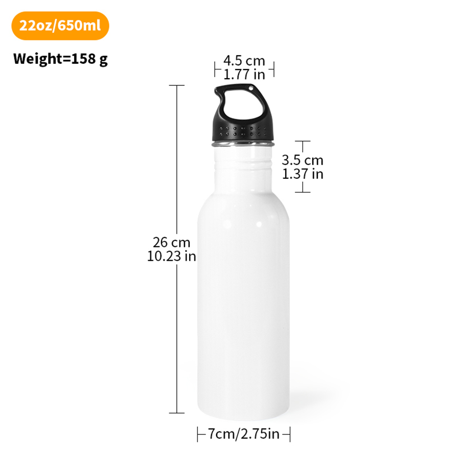 sublimation sports water bottle 22oz single wall drinking tumbler with lid and handle metal outdoor mug Fast