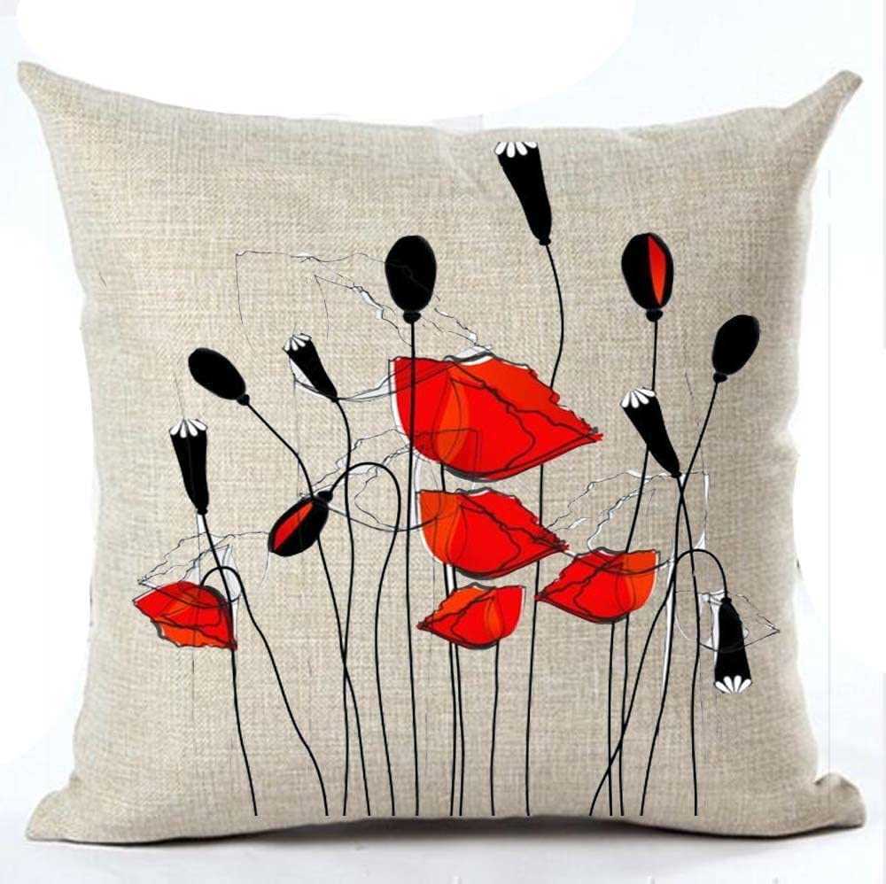 Kuddfodral 45x45cm Ny vintage akvarelloljemålning Röd blomma polyestertryck Cover Cushion Cover Home Soffa Interior Decoration HKD230817