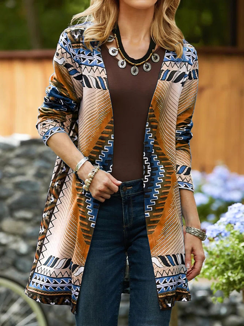 2023 Autumn Winter Dames Vintage Jackets V-Neck Striped Print Slim Women's Coats BKJ23001