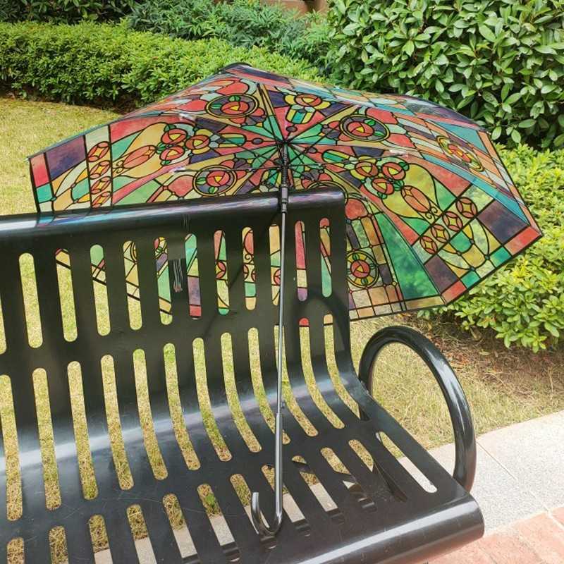 Umbrellas Vintage painted glass transparent clear umbrella cartoon long handle umbrella stunning colored glass umbrella sun protection HKD230817