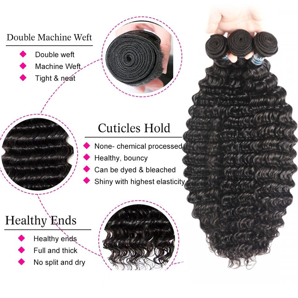 Глубокие волновые пакеты имеют 100% необработанные бразильские девственные человеческие волосы наращивания мокрые и волнистые волосы натуральные Heveux humain