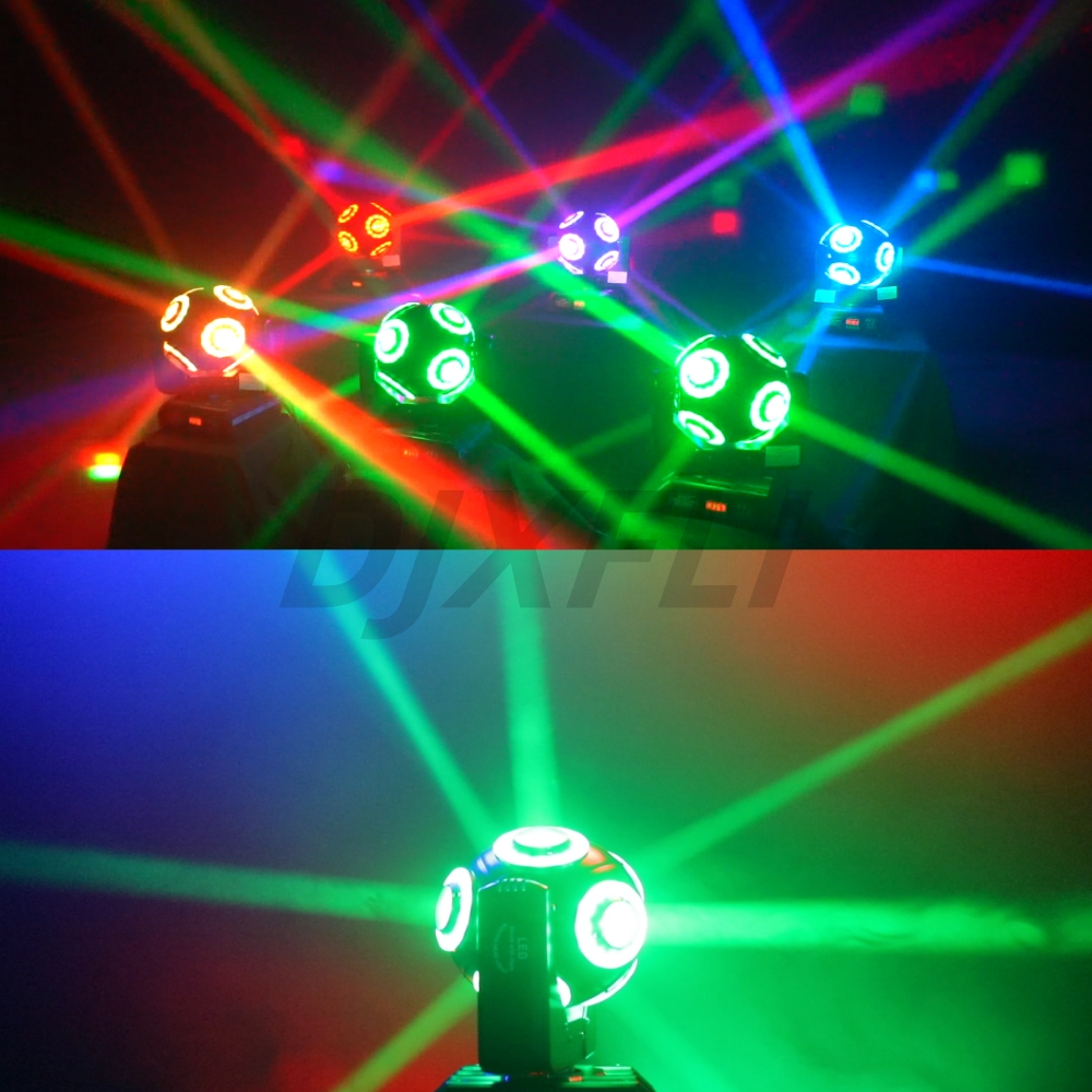 Halo RGB 3IN1 풋볼 라이트 360 ° 무한 회전 빔 스트로브 DJ BAR DMX 512 단계 효과