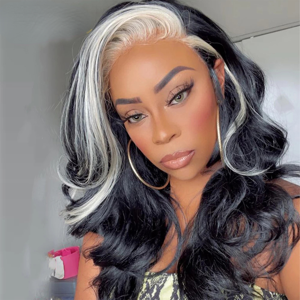 Partie gratuite blanche Sights Black Human Lace Lace Frontal Wig Transparent 13x4 Full Lace Body Wave Lace Front Perruque Résister à la chaleur synthétique