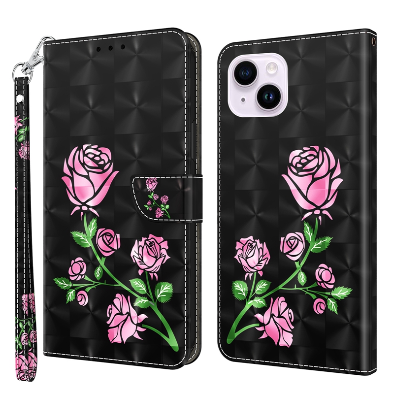 Fashion 3D Leather Wallet Cases For Iphone 15 Plus 15 Pro Max Iphone15 Samsung S23 FE A25 A35 A55 5G Stylish Flower Rose Sakura Butterfly Cat Card Slot Flip Cover Pouch