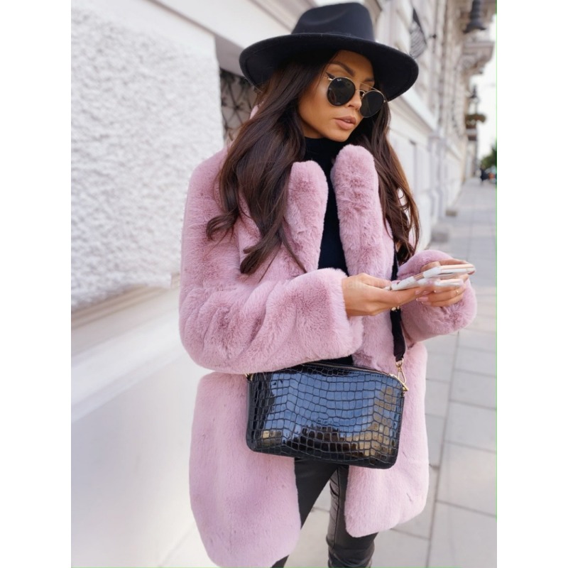 Cappotto di pelliccia di coniglio finto inverno caldo cappotto di pelliccia da donna medio lungo risvolto pelliccia allentata rosa giacca di pelliccia sintetica donna 2023 cappotto di peluche