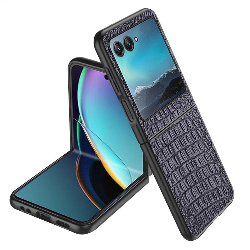 Echt lederen krokodil struisvogelslanke hoes voor Moto Razr 40 Ultra Retro Business Armour Back Cover