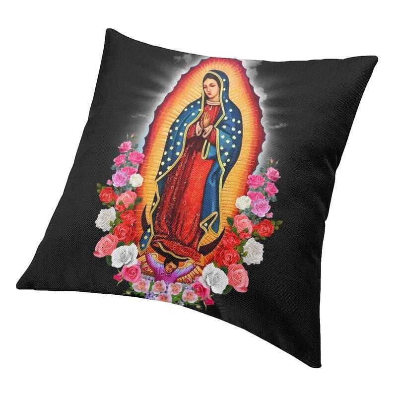 枕ケースグアダルーペケースの聖母マリア45x45cmリビングルーム装飾カワイイメキシコカトリックサンクッションサロンスクエアケースHKD230817