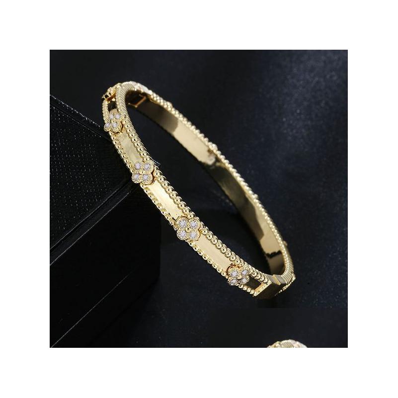 Bracciale rigido in oro Bracciale donna Dolce trifoglio Bracciali Gioielli placcato Fl Cristallo Diamante Trifoglio Festa nuziale Drop De Dhfvm