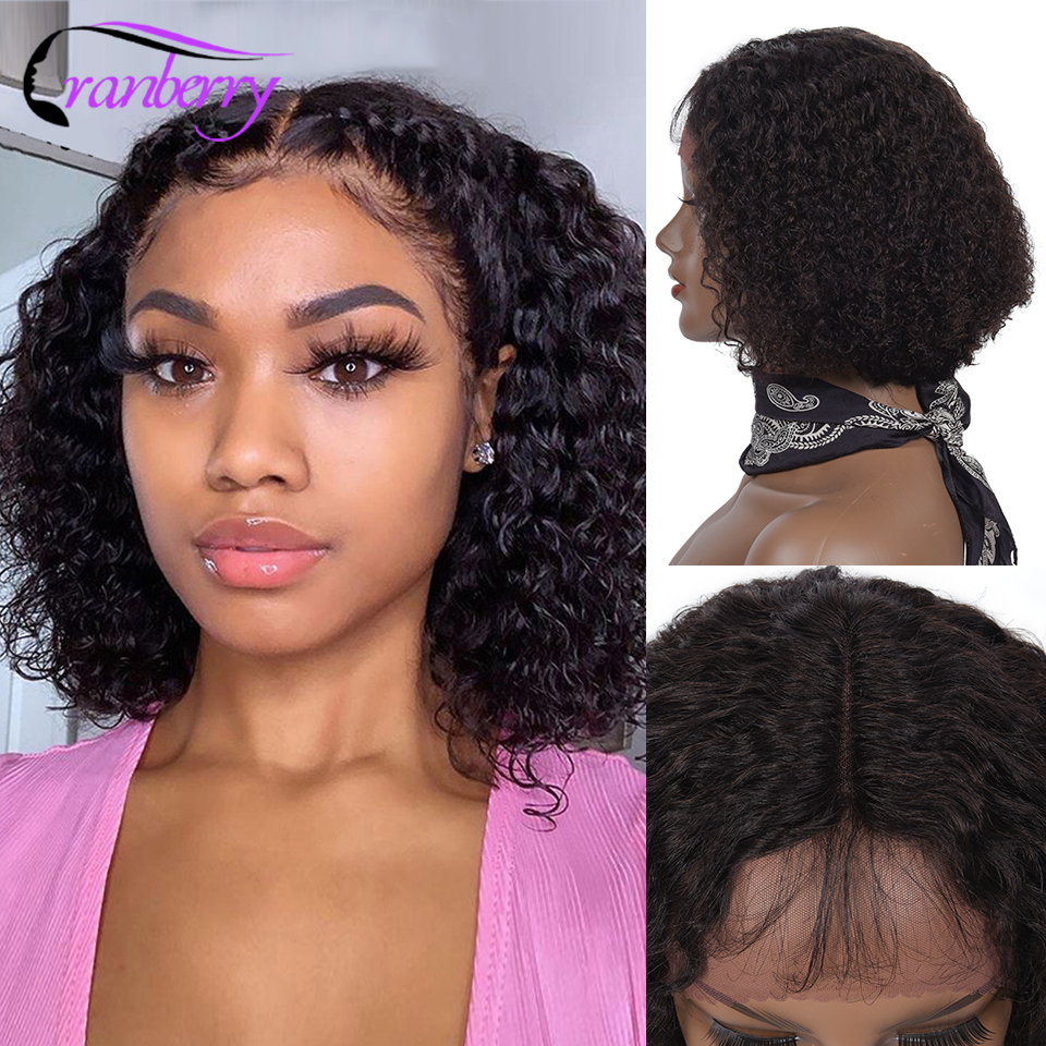 Haar Braziliaanse watergolf Korte krullende bob -pruik 4*4 Lace Sluiting Pruik 220%Dichtheid Lace voorkant Haarpruiken voor de voorkant voor zwarte vrouwen