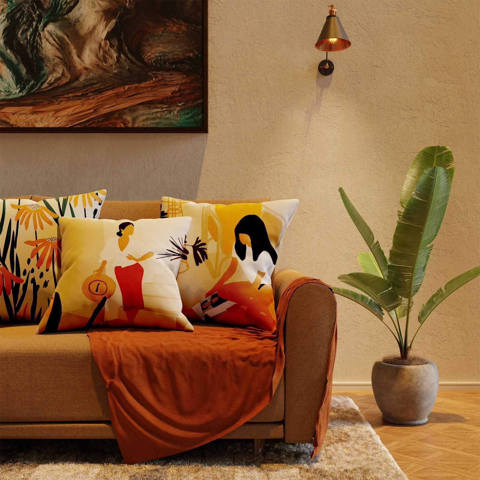 Poduszka Posta prosta pluszowa poduszka Produkty gospodarstwa domowego Rzuć okładka Morandi Abstract Art Sofa poduszka poszewka boho hkd230817