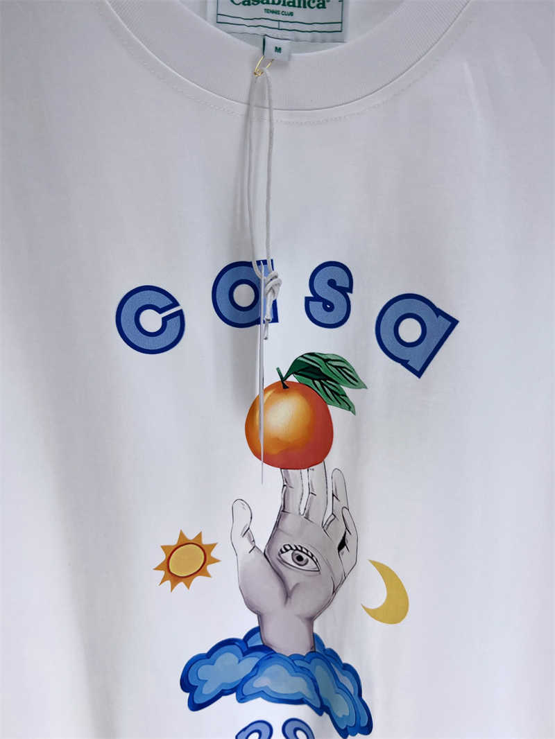 T-shirt da uomo di buona qualità 2023ss Casablanca Fashion T Shirt da uomo 1 1 Loose Palm Orange Stampa manica corta da donna Vintage Tees