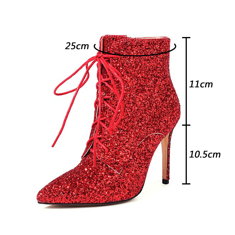 Sukeia Hög nivå Kvinnor Winter Ankle Boots Glitter Point Toe Thin High Heels Gold Red Party Shoes Plus US Size 3-16