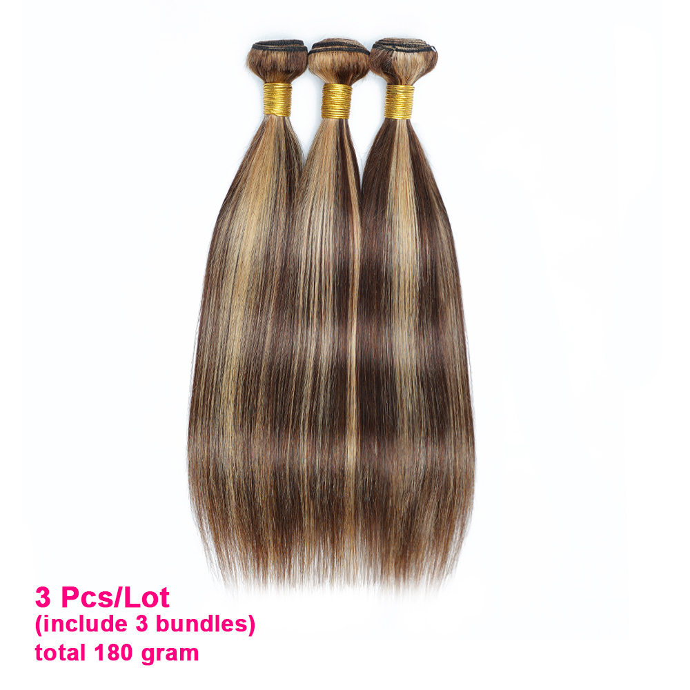 60Gram P4/27 Highlight Human Hair Bundles 10 to 22 Inch Pre-colored Brown Blonde Peruvian Hair Extensions Double Wefts