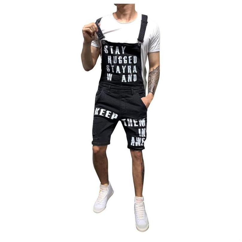 Mäns shorts Mens Jeans Letter Suspender Pants For Men Mens Ripped Short Jumpsuits dog Denim Overalls Knäslängd Cowboy Drop Delivery Apparel C Dhdel