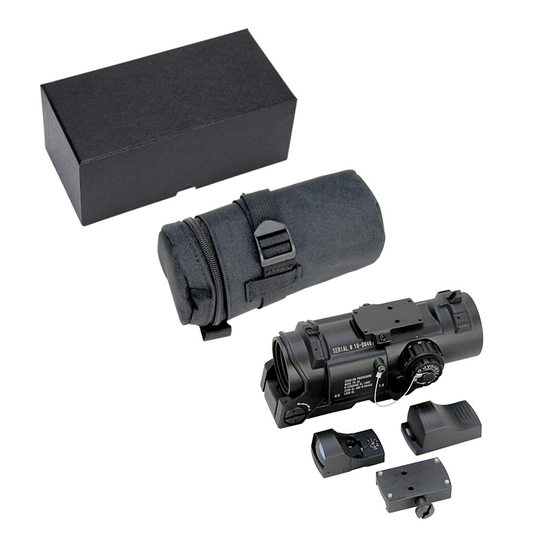 Taktisk 1x-4x Förstoring Dual Role Scope 4X Magnifier Red Belysinerad MIL-DOT Optics med Micro Red Dot Reflex Sight for Rifle Hunting Weaver Picatinny Mount