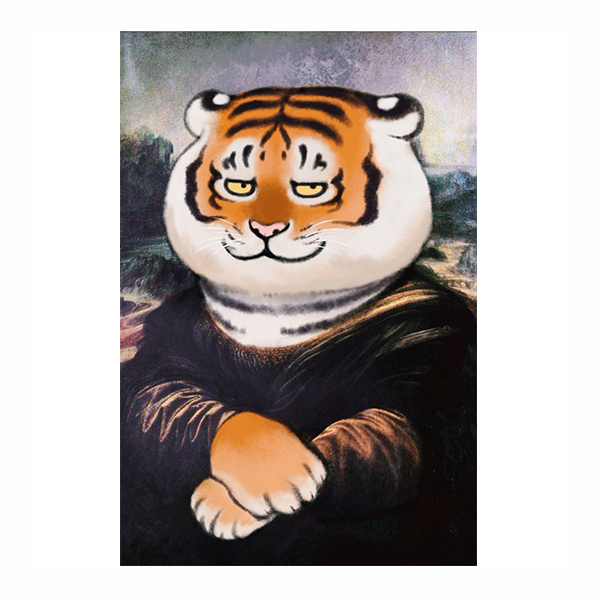 Cartoon art tela dipinto di van gogh e mona lisa divertimento poster testa di tigre stampe immagini artistiche da parete soggiorno camera da letto decorazione wo6