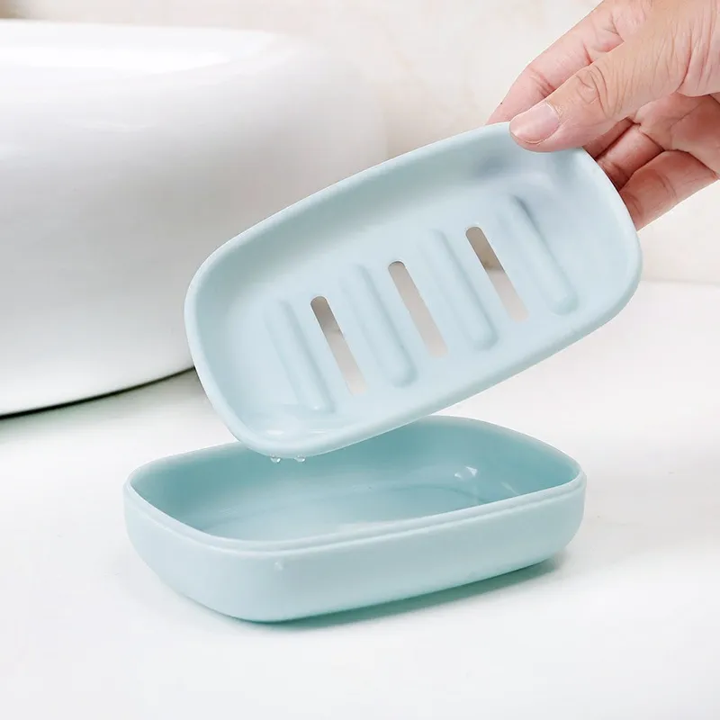 Ny plast tvål skål tallrik badrum kreativ dubbel dränering tvålhållare vit non slip tvål lådor bricka bad leveranser hela