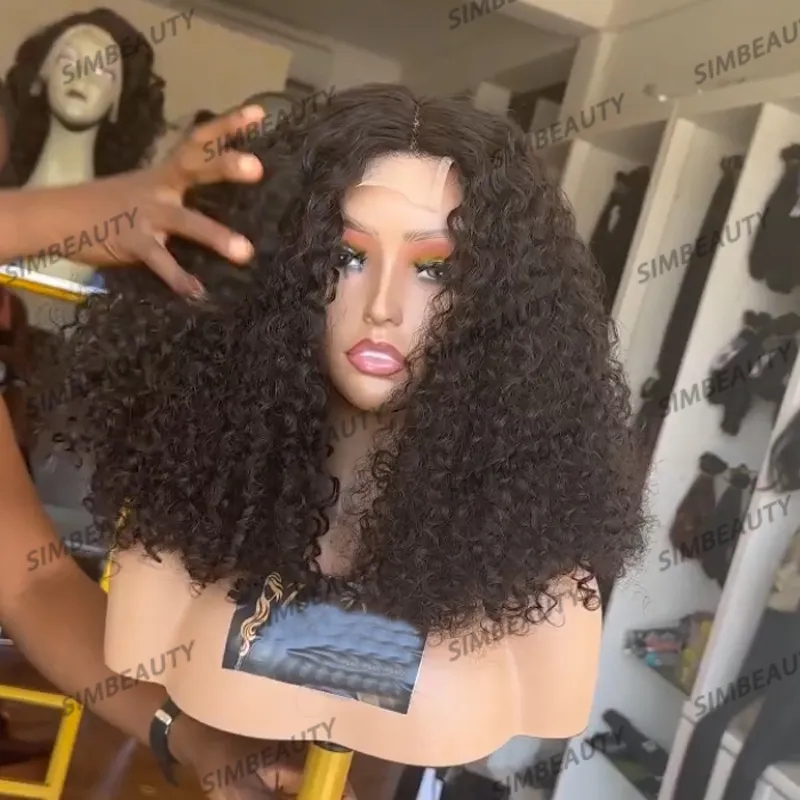Glueless 100％Human Hair Afo Kinky Curly 3B 3c 360 Lace Frontal Wigs for黒人女性200デンシーナチュラル13x6レースフロントウィッグ