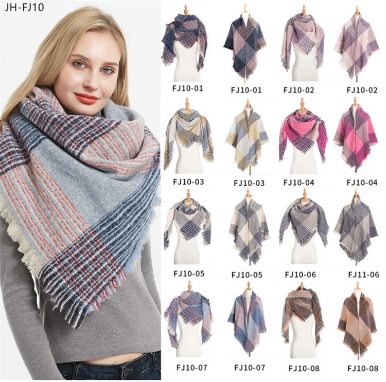 Winter Scarves Circle Yarn Thickened Double Sided Plaid Scarfs Barbed Square Scarf Women Shawl T017