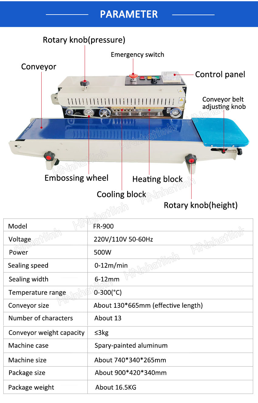 Machine de scellage de bande de sac en plastique FR-900 scellant de sac horizontal automatique continu