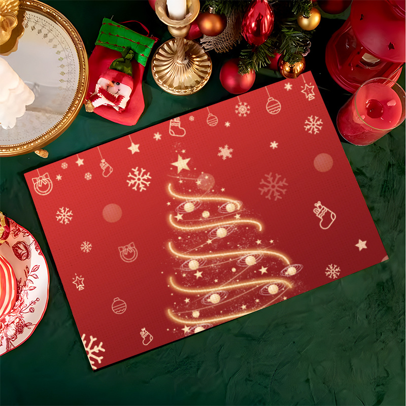 Linear Feliz Natal Placemats Tabela de jantar de férias Coloque tapetes de design variados padrões de design Papai Noel Snowman Rena