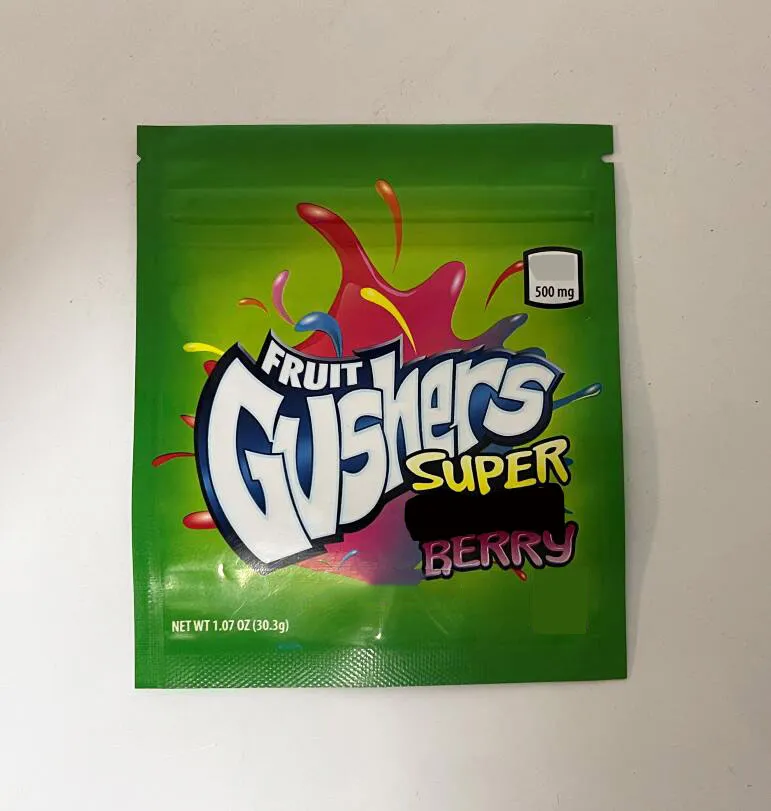 Paquetes vacíos con cremallera Gushers Mylar Bag 600MG Sour Tropical Edibles Gummies Bolsas de sellado fuerte