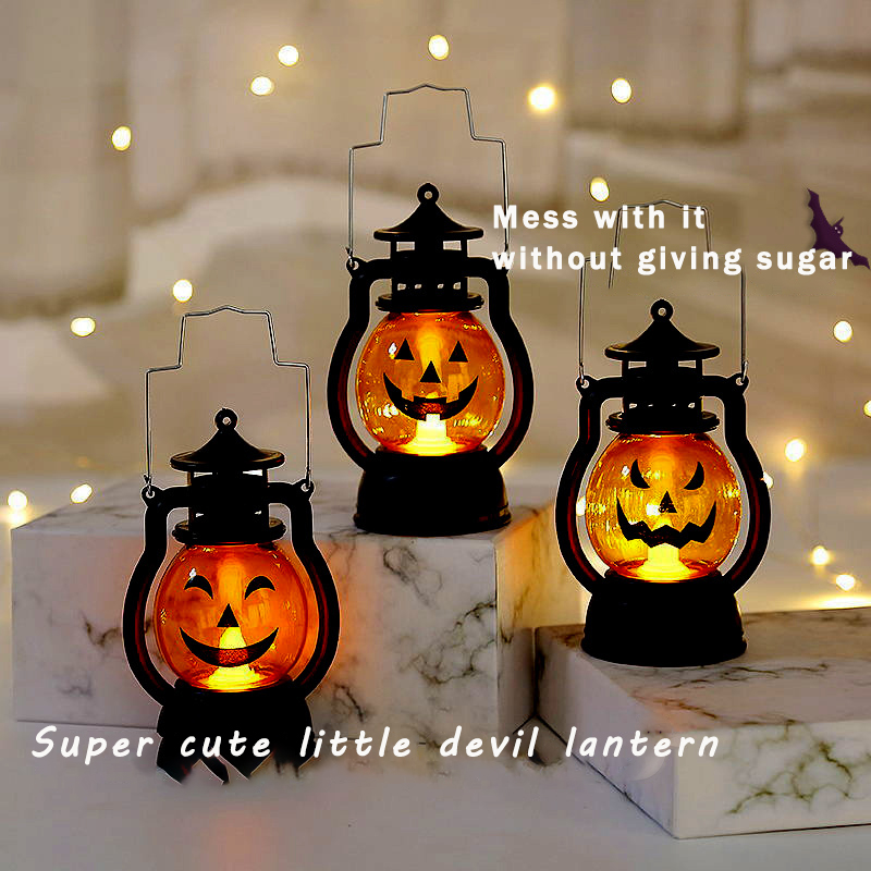Lanterna de pônei para Halloween, portátil, jack-o'-lanterna, decoração, lâmpada a óleo, festa, atmosfera engraçada, adereços