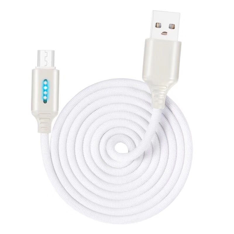 Smart Intelligent LED LED Zink Alloy USB-kabelstreep Nylon gevlochten 2.1A snel opladen Micro USB Type-C Charger Cable Cord voor LG Huawei Samsung iPhone