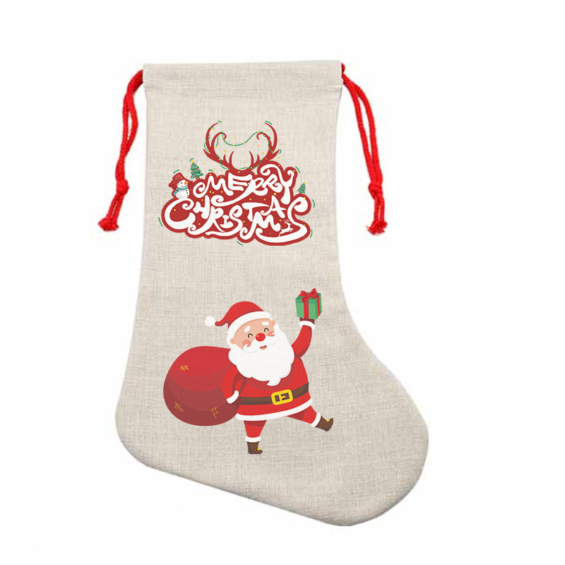Christmas Decorations Sublimation DIY Double Sided Blank LinenDrawstring Merry Christmas Stocking
