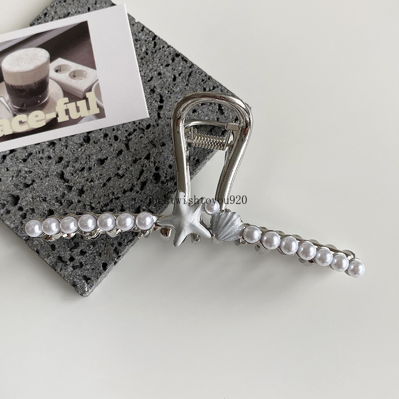 Pearl Shell Starfish Hair Claw Women Summer 2023 Metal Large Hair Clips Headwear Hairpins Barrettes Ponytail Clip Accessories