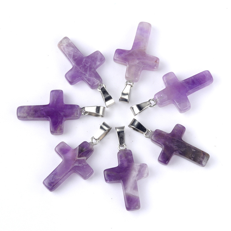 18x25mm Natural Crystal Stone Cross Pendant Opal Tiger Eye Obsidian Rose Quartz Charms Halsbandsmycken Making ACC