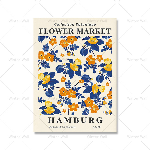 Boho Matisse Flower Canvas Painting Blue Yellow Orange Exhibitio Poster Prints Wall Art Pictures for Living Room Bedroom Decor Gift For Friend No Frame Wo6