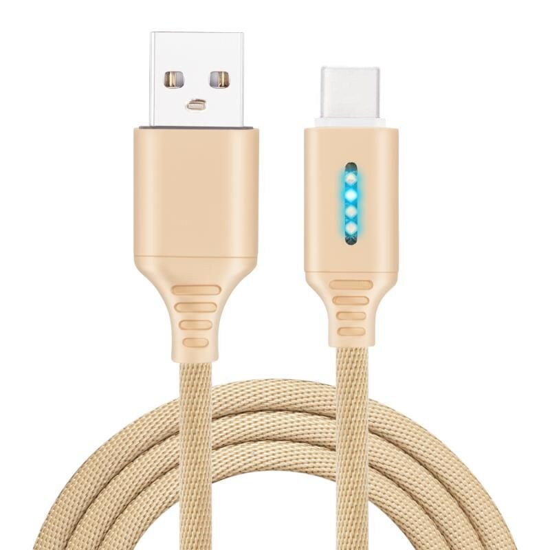 Smart Intelligent LED LED Zink Alloy USB-kabelstreep Nylon gevlochten 2.1A snel opladen Micro USB Type-C Charger Cable Cord voor LG Huawei Samsung iPhone