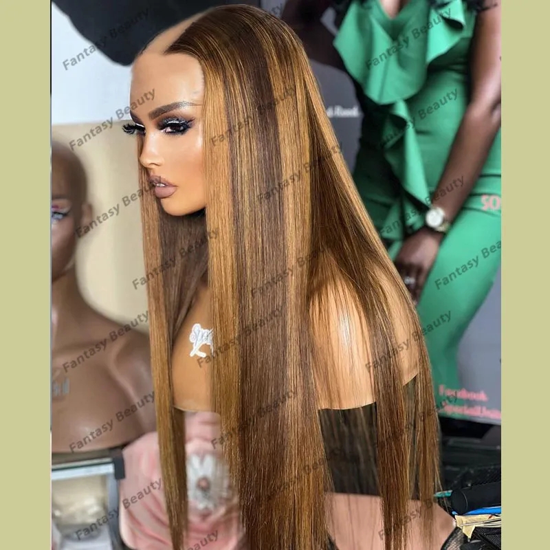 Evidenzia bionda lunga durata seta dritta al 100% parrucche capelli umani donne nere gluteless 180density 1x4 middle v part wigs facile usura