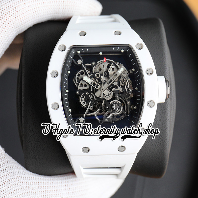 RMF 055 Mens Watch RMUL2 Mechanical Hand-winding White Ceramic Case Skeleton Dial Black inner ring White Rubber Strap 2023 Super Edition Sport eternity Watches