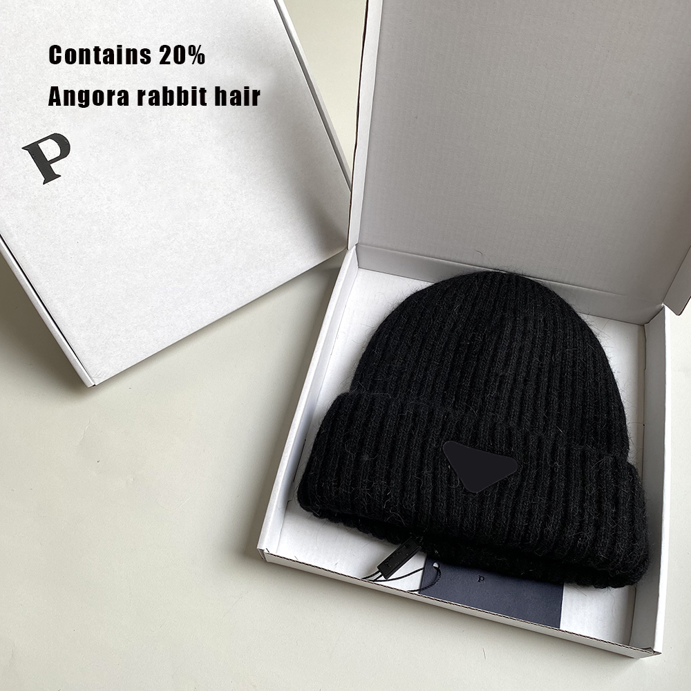 Designer Rabbit Hair Hat Popular Knitted Hat in Europe and America Woolen Hat Winter Cold and Warm Gift Box Couple Hat