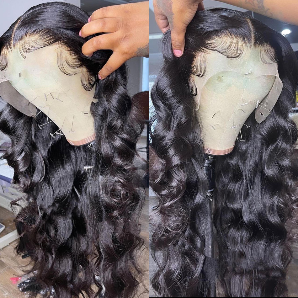 30 Inch Body Wave Lace Front Human Hair Wigs 220%density Brazilian Water Wavy Lace Frontal Wig for Women PrePlucked Transparent Lace Wig