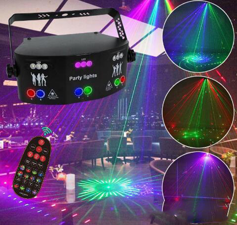 15 Eyes Laser Lighting RGB DMX512 Strobe Stage Lights Sound Activated DJ LED for Disco Parties Bar Party Birthday Wedding Holiday Show Xmas Projector Decoration New