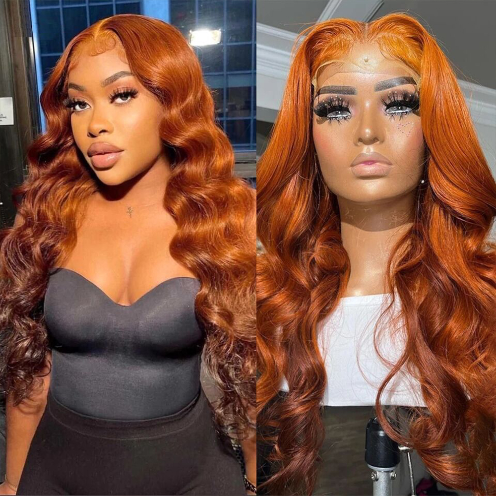 220%density 30 34 Inch Ginger Body Wave 13x4 Lace Front Wig Human Hair Pre Plucked Orange Hd Transparent 13x6 Lace Frontal Wigs for Women