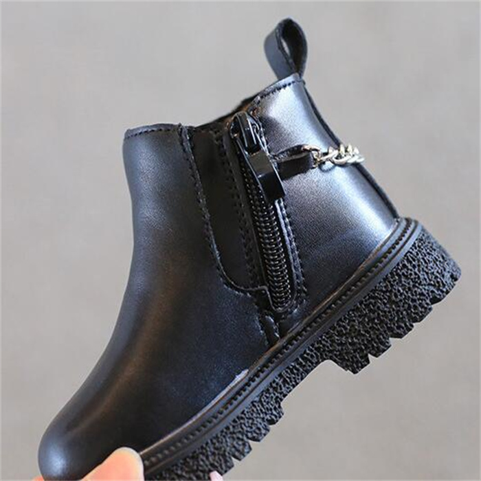 Autumn Winter Kids Martin Boots Fashion Non-slip Boy Girl Ankle Boot Chain Decoration Snow Boot Children Leather Shoes