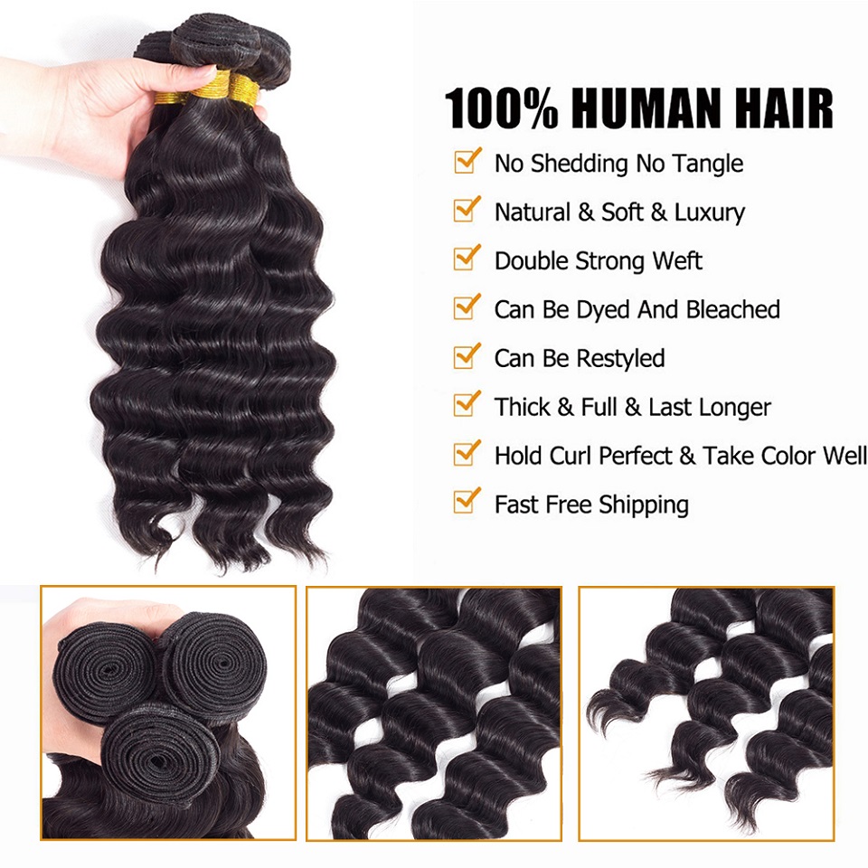 1/3/Extensões de cabelo Remy brasileiras 30 38 40 polegadas de 40 polegadas de onda profunda soltas Pacacos de cabelos humanos naturais