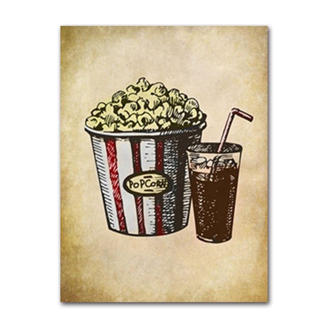 Biograf Vintage Canvas målning Art Wall Picture Popcorn Film Clapper Poster Retro Home Decoration for Cinema Living Room No Frame WO6