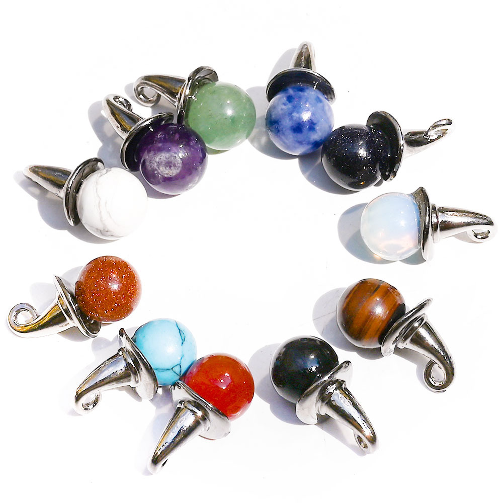 Halloween Hat 10mm Natural Crystal Stone Ball Pendant Amethyst Agate Charms for Necklaces for Women Men Jewelry Making