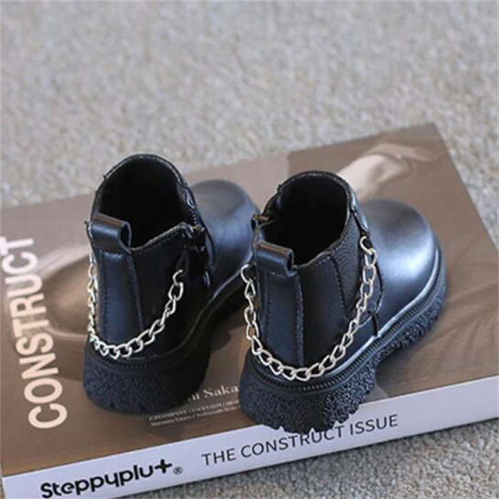 Autumn Winter Kids Martin Boots Fashion Non-slip Boy Girl Ankle Boot Chain Decoration Snow Boot Children Leather Shoes